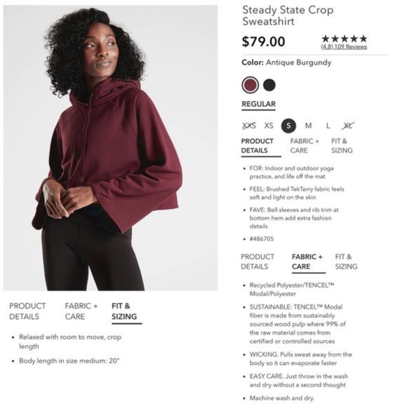 Athleta Steady State Crop Sweatshirt Hoodie , sz M - Picture 5 of 11